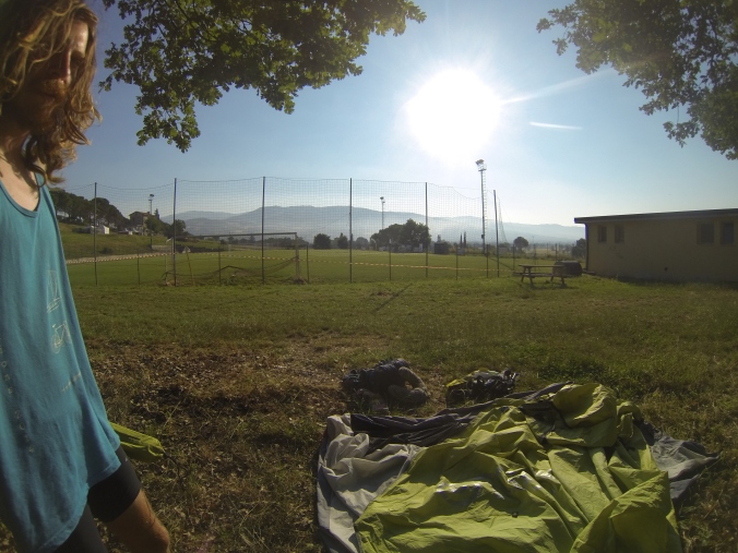 Camping next to the Stadio Futbol, from lost and confused, to grass and a world of fireflies